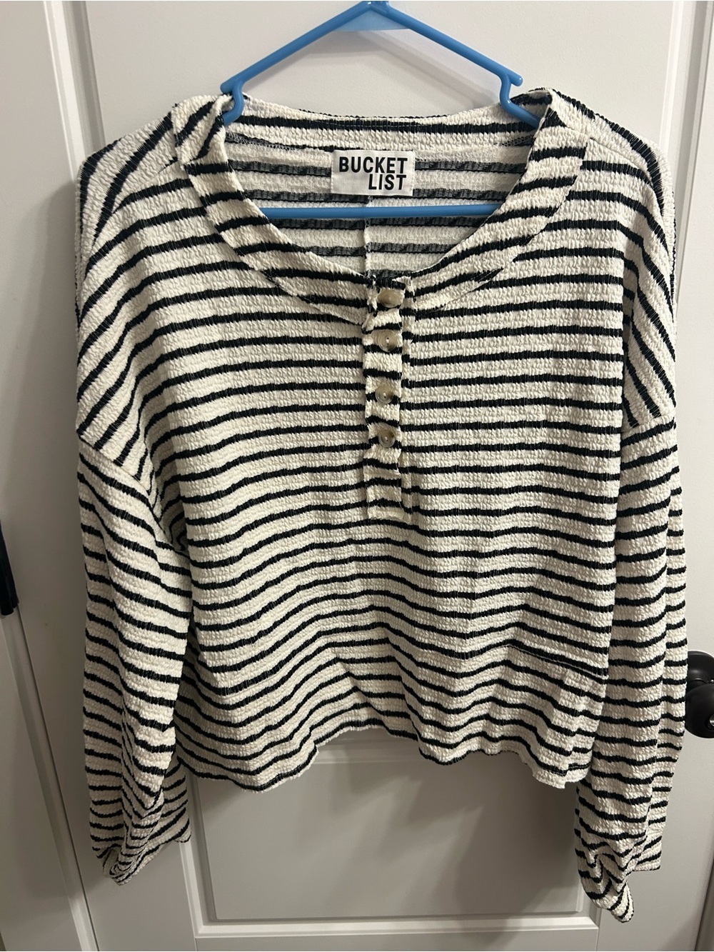 BUCKETLIST Black & White Stripe Notch-Neck Knit Pullover - Picture 3 of 4